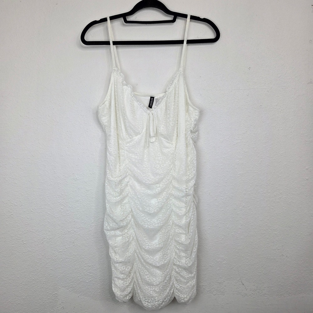 H&M Divided Dress Women XL White Ruched Lace Bodycon Mini Dress Excellent